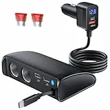 OOWOLF Zigarettenanzünder Verteiler Ladegerät Adapter - 9 in 1 QC 3.0 148W Schnelllade Adapter mit Ausziehbarer Type-C & Spannungsanzeige für Phone Pad Dashcam GPS