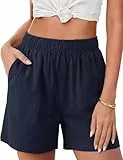 Leversic Kurze Hose Damen Sommer High Waist Causal Elastisch Bermuda Shorts mit Taschen, 052-Grün, XXL