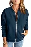 GeGekoko Zip Sweatshirt Damen übergroße Jacket Sweatshirt Einfarbige Loose Langarm Tops Oberteile mit Tasche,Navy blau,XL