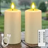 SoulBay LED Kerzen Aufladbar mit Fernbedienung & Timer, 2er Set Outdoor Wasserdicht USB-C Wiederaufladbare Elektrische Kerzen Flackernde Flamme LED Stumpenkerzen für Garten Balkon Außen Zimmer Deko