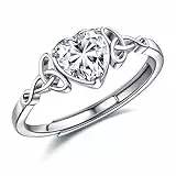 JeweBella Ring Silber 925 Damen Verstellbarer Herz Geburtsstein Keltischer Knoten Ringe Frauen Verlobungsring Eheringe Fingerring Trauringe Engagement Promise Ring Damen Ring Schmuck mit Geschenkbox