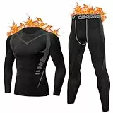 Terecey Thermounterwäsche Herren Set Winter Innenfleece Fussball Funktionsunterwäsche Thermo Unterwäsche Männer Skiunterwäsche Langarm Für Sport Ski Radfahren Laufen Wandern