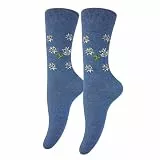 BF Souvenirs Stilvolle Alpen Socken für Damen & Kinder mit Edelweiß Motiv – dezentes Blumenmotiv im Landhausstil – weiche Baumwollsocken – Tracht Natur- & Bergliebhaber Trachensocken (39-42, Blau)