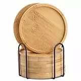 WLWNWFT Bambus Untersetzer rund für Gläser 6er Set, Glasuntersetzer Holz mit Halter für Getränke, Bar, Tassen, Glas - Tischuntersetzer Tassenuntersetzer Deko Geschenke