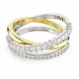 Swarovski Hyperbola Ring, Wickelring im Metallmix in Gold und Silber mit Strahlenden Zirkonia in Rund- und Square-Schliffen in Krallenfassung, Größe: 58