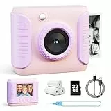 CalineGam Kinderkamera Sofortbildkamera, 1080P HD Sofortbildkamera Kinder mit 32GB Karte, 2,4 Zoll Digitalkamera Kinder, Kinderspielzeug Geschenke für Jungen und Mädchen 3-12 Jahre (Rosa)