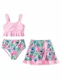 PATPAT Bikini Mädchen Badeanzüge Set, 3-teiliges Tankini-Set mit Top, Shorts Und Baderock Bademode, Kinder Badebekleidung mit Blumenmuster Schwimmanzug, Hellrosa Größe 6-7 Jahre