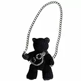 VALICLUD Umhängetasche mit Kettenriemen Tasche Stofftier Geldbörse Teddybär Geldbörse Gothic Geldbörsen Und Handtaschen für Frauen Mädchen Schwarz