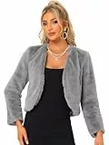 Allegra K Damen Langarm Kurze Jacke Kunstpelz Offen Front Crop Fell Hochzeits Braut Winterjacke Grau S