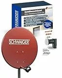 SCHWAIGER Satellitenschüssel Komplettset - Ø 60 cm Stahl Offset Antenne in Rot - Inkl. sonnengeschütztes Twin LNB - Digital HD & 4K Empfang - Hitzebeständig & wetterfest