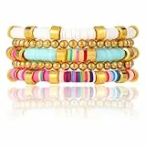 5 Stück Surfer Armbänder Set, Boho Bunt Stretch-Armbänder mit Perlen Stapelbar Schichtbar Freundschaftsarmbänder Ästhetisch Sommer Strand Schmuckgeschenke für Frauen und Mädchen