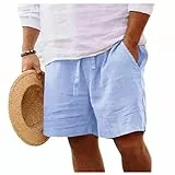 Yageshark Shorts Herren Sommer aus Leinen Leichte Luftige Einfarbige Lockere Passform Freizeit Kurze Hose(Blau,M)