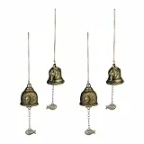 Relaxdays Windspiel Glocken, 4er Set, Feng Shui Glockenspiel, buddhistische Motive, Garten, Metall, Klangspiel, Gold