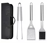ZWMYF Edelstahl Grillbesteck-Set 3-TLG Professionelle Grill Bestecksets in Tragetasche BBQ Grillwerkzeug Grillset Werkzeuge für Männer und Frauen Camping Garten