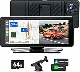 Volam 6,86 Zoll CarPlay Screen, Kompatibel A-pple Carplay & Android Auto, Tragbares Autoradios mit 2,5K Frontkamera, Digital Receiver mit 64GB TF-Karte, Siri/G-oogle, Bluetooth,Mirror Link,GPS,AUX,FM