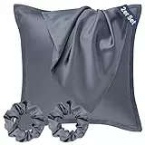 Seiwohl Satin Kissenbezug 80x80 2er Set, Weich wie Seidenkissenbezug Silk Pillowcase, Vegane Seide Kopfkissenbezug Kissenhülle Seidenkopfkissen für Haar und Haut mit Haargummis, Dunkelgrau