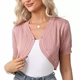 Gyabnw Bolero Festlich Damen Strickjacke Kurzarm mit offener Vorderseite Boleros Achselzucken für Kleider Häkel Cardigan Knopfleiste Rosa,L