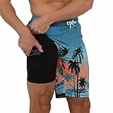 Arcweg Badehose für Herren Badeshorts mit Kompression 2 in 1 Swimming Shorts Schnelltrocknend Männer Kurz Strandhose Mit Reißverschlusstasche Strandshorts M (EU)