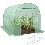 Kanwod Gartengewächshäuser mit Stahlfundament 3x2x2 m, 6m² Foliengewächshaus mit Tür und 6 Fenstern, Tomaten Gewächshaus Winterfest, UV4 Folientunnel 140g/m² aus Stahlrohr