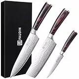 PAUDIN Messerset, Küchenmesser Set 3-tlg aus hochwertigem Carbon Edelstahl, Ultra Scharfes Messer set mit Chefmesser Hackmesser Allzweckmesser, Profi Kochmesser mit Pakkaholz Griff