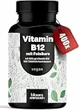 Vitamin B12 hochdosiert - 400 Tabletten mit 500µg Vit B12 + 200µg Folsäure - zertifiziert Laborgeprüft - Vegan & Produziert in Deutschland