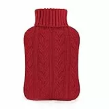 samply Wärmflasche mit Bezug – Weicher Premium Strickbezug – 2L groß Wärmeflasche, Knallrot