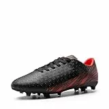 DREAM PAIRS Fußballschuhe Herren Spike Microfaser Cleats Professionelle Fussballschuhe Athletics Trainingsschuhe Outdoor Sportschuhe Fußball Stiefel,Size 46,Schwarz/Rot,MEGA-1