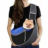 Pawaboo Hund Tragetuch Tragetasche, Hand Frei Atmungsaktiv Mesh Tasche für Welpen Katze, Drawstring Hund Papoose mit Verstellbarem Riemen und Tasche, Crossbody Schulranzen Hunde Handtasche, L, Indigo