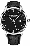 Stuhrling Original Herren-Armbanduhr, schwarzes Kalbslederarmband, Klassische Armbanduhr, minimalistisches analoges Zifferblatt mit Datum, Schwarze Herren-Armbanduhr