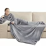 BEDSURE Decke mit Ärmeln Kuscheldecke - Weihnachten Geschenke für Frauen und Männer, Warm Ärmeldecke & Sofadecke für Erwachsene, Flauschige Ganzkörperdecke zum anziehen, Tragbare Decke, 150x200cm,Grau