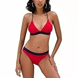 iSLASISIA Damen-Bikini-Badeanzug Criss Cross Back Triangle Bikini Tie Back Bikini Set Zweiteilige Badeanzüge (Rot + blau, EU38)