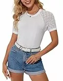 GRACE KARIN Bluse Damen Kurzarm Sommer Sweatshirt Leicht Oberteile Spitzenblusen Urlaub Spitzen Oberteile XL Weiß -2