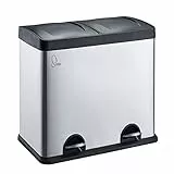 SVITA T2X24 Edelstahl Mülleimer 48 Liter Silber 2 x 24L Treteimer Abfalleimer Küche Mülltrennung mit Schubfächern Silber