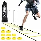 Yissvic Fussball Trainingszubehör Koordinationsleiter mit 10 Hütchen Fussball Sachen Geschenke Junge Trainingsleiter fußball Zubehör mit Tragetasche 6m Gelb