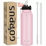 GOPPUS Edelstahl Trinkflasche-750ml mit Strohhalm,BPA frei,Kohlensäure Geeignet, Thermoskanne Vakuum Doppelwandisolierung für Sport, Reisen, Camping, Fitness