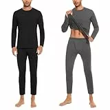 SIMIYA Herren Thermounterwäsche Set, Weich Unterwäsche mit Innenfleece, Ultraleicht Oberteil und Unterteil Langarm Funktionsunterwäsche Atmungsaktiv Rundhals Skiunterwäsche für Winter(Schwarz+Grau, L)