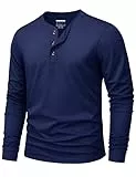 KEFITEVD Henley Langarmshirt Herren Tshirt Männer Business Casual Longshirt Baumwolle mit V Ausschnitt Herbst Marineblau 2XL