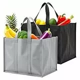 2 Stück Große Größen Einkaufstasche,Faltbar Tragetasche Einkaufstasches,Verstärkt Einkaufen,Wiederverwendbarer Einkaufskorb für Einkaufen Picknick Camping（Grau + Schwarz）