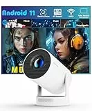 Elektrischer Fokus Mini Beamer mit 4K Unterstützung, tragbarer Projektor mit WiFi 6 und Bluetooth 5.4, Smart Projektor, 5W-Soundbase-Lautsprecher, 180° Drehung für Heimkino