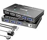 HDMI KVM Switch 2 PC 1 Monitore 8K@60Hz 4K@120Hz, ESKEVE USB3.0 KVM-Switch für 2 PCs, die sich 1 Monitore und 3 USB3.0-Geräte teilen, inkl. USB-Kabel, Netzadapter und Kabelfernbedienung