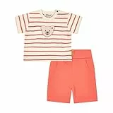 Steiff Set Shorts mit T-Shirt Kurzarm EU Größe 92 Persimmon, Sommerhose kombiniert mit einem Kurzarm Shirt für jeden Anlass, lockere Bequeme Passform