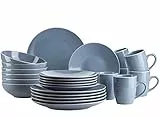MÄSER 931844 Serie Elissa Modernes Geschirr Set für 6 Personen in Blau mit weißem Rand, 24-teiliges Kombiservice, Steinzeug