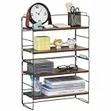 Safona 4 Ebenen Schreibtisch Regal Organizer, Verstellbare Regalebene Tischregal, Metall und Holzwerkstoff, Erweiterbar, Büro-Bücherregale, Gewürzregal Stehend, Kleines Regal für Küche, Wohnzimmer