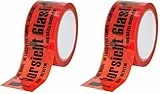 baytronic PP Warn-Klebeband ''Vorsicht Glas'' 66m x 50mm 32μ rot (1x Rolle) (Packung mit 2)