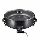 ecolle Hochwertige elektrische Pizzapfanne Partypfanne 42 cm/Grillpfanne/Elektropfanne/Pizzaofen /Crepe /Paella Pfanne/Hot Pot, Leistung 1500 (42cm x 9cm)