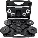 ScSPORTS® Hantelset mit Koffer, 10/15/20 kg, verchromt, rutschfest, Gusseisenplatten, 30/31 mm, Schwarz/Silber, Set für Gewichte, Krafttraining, Fitnessstudio (10 kg + 2 x Hantel (Schwarz))