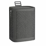 SONGMICS Wäschekorb mit Deckel, Wäschesammler Plastik, 75 L, Wäschetonne schmal, Wäschebox platzsparend, für Badezimmer, Waschküche, Schlafzimmer, dunkelgrau RLH021G101