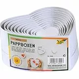 folia 3300 - Geschenkboxen, Pappschachteln aus Karton, in Herzform, weiß, 12 Stück in verschiedenen Größen - ideal zum Verzieren und Verschenken