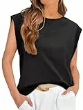 Tankaneo Clearance Damen Ärmelloses T Shirt Rundhals Tank Top Sommer Klassisches T Shirts Lässig Solide Basic Oberteile Schwarz L