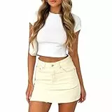 OOHOKAY Damen Klassischer Schnitt T-Shirt Basic Kurzarm Y2K Crop Tops Slim Fit Oberteile Rundhals Sommer Tee Shirts(Weiß-X1,L)